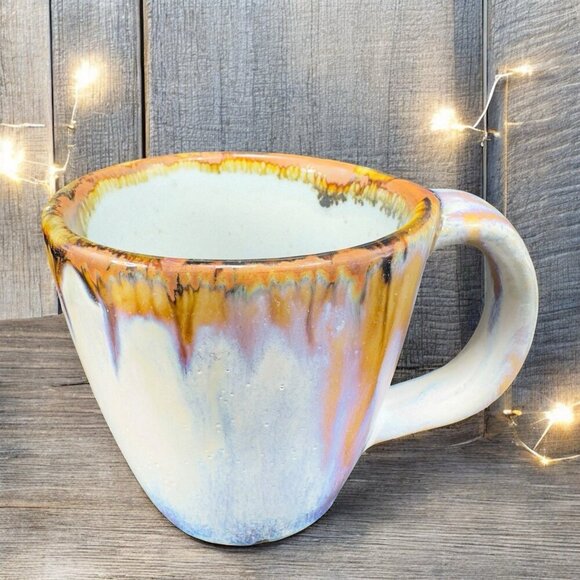 Ken Edwards Pottery Mexican Stoneware Pottery Coffee Mugs Cups Set 2 Drip Glaze - Picture 2 of 16